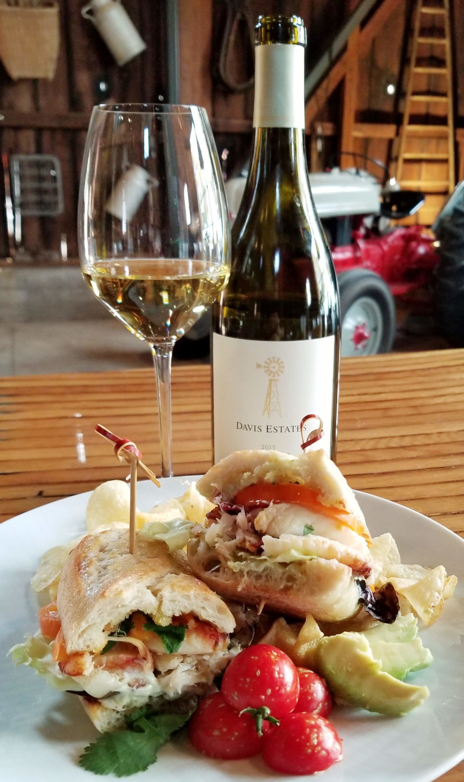 Dungeness Crab Hoagie with Avocado-Lemon Spread paired with Davis Estates Chardonnay