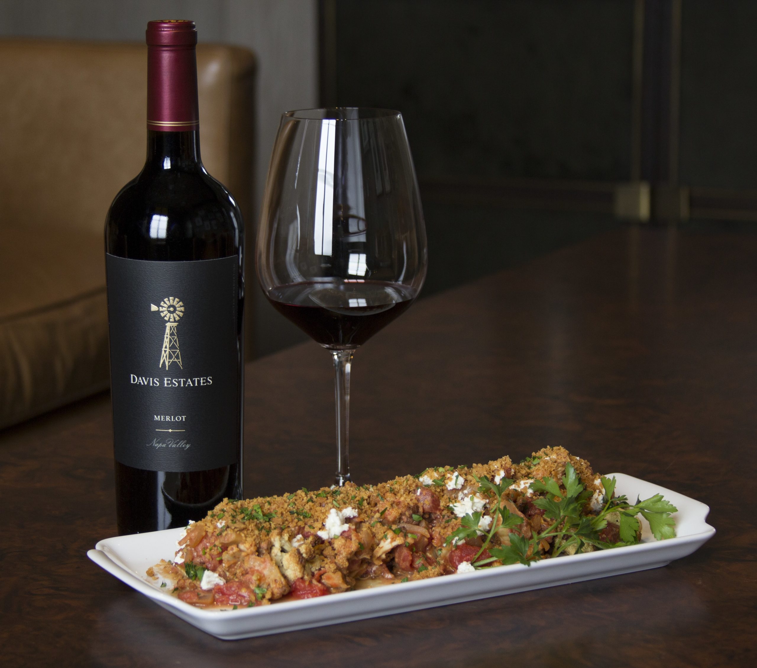 Roasted Cauliflower Tomato Gratin paired with Merlot