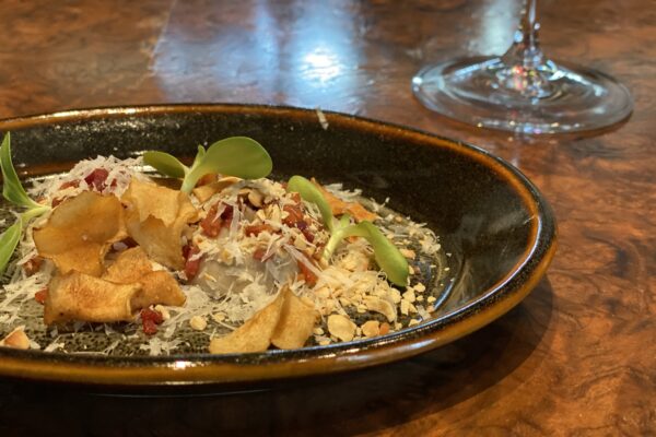 Sunchoke Pudding with Parmesan, Bacon, and Crispy Sunchokes