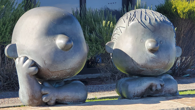 statues of the Peanuts at Charles M. Schulz - Sonoma County Airport, as shown in the Davis Estate wine blog post featuring a Napa valley airports guide and flights to Napa