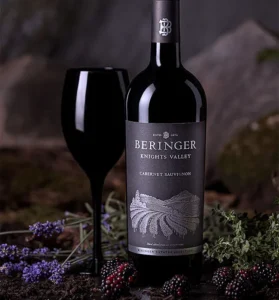Beringer Knights Valley Cabernet with dark wine glass