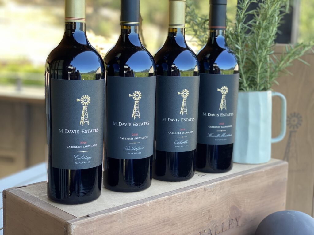 Davis Estates Cabernet Sauvignon wine bottles display