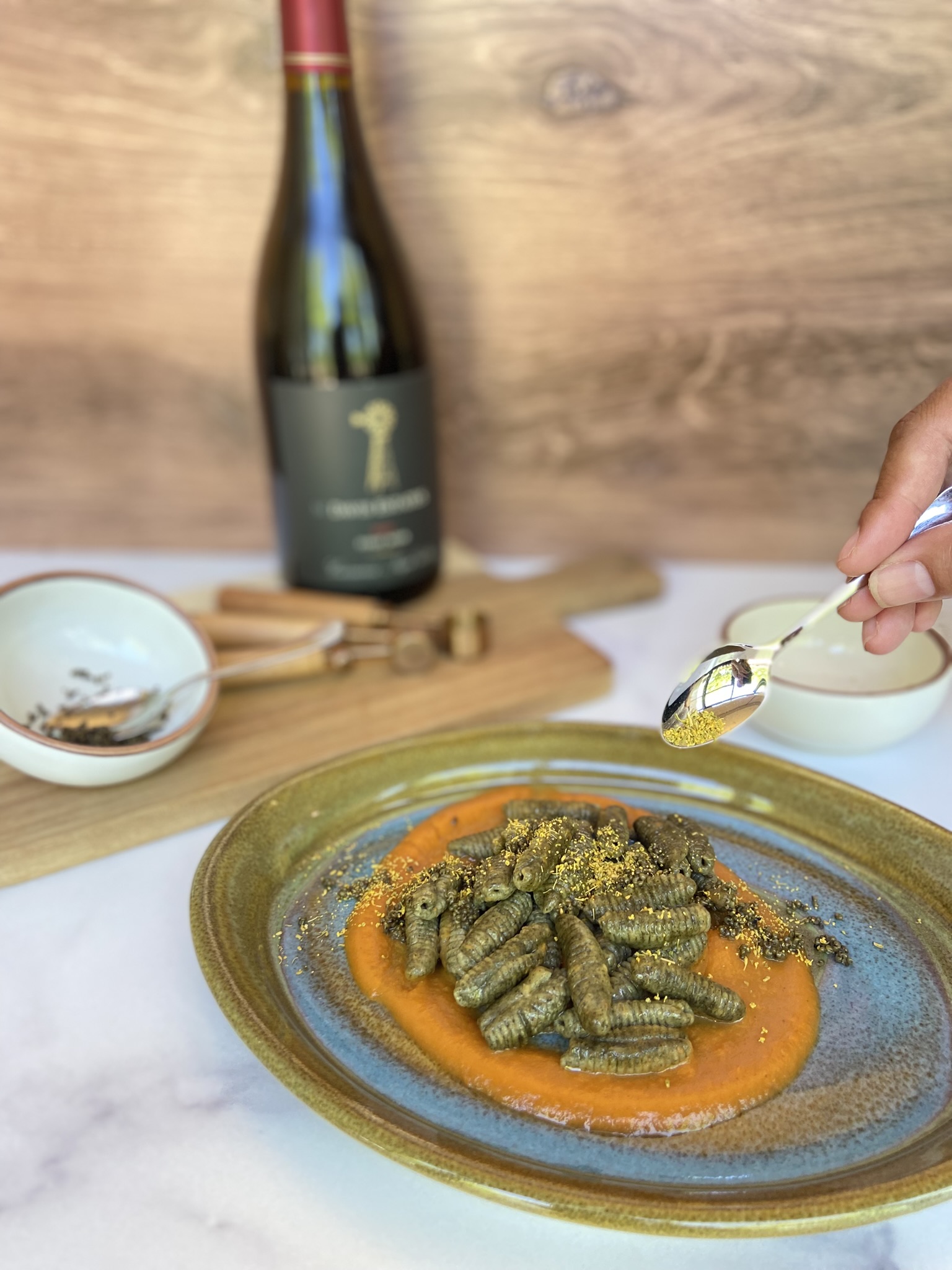 cavatelli with a bottle