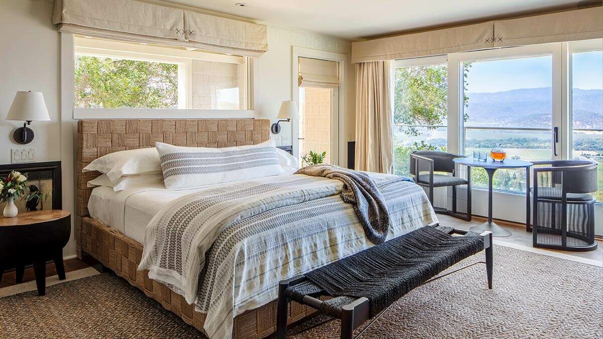 Cozy bedroom with scenic mountain and valley views