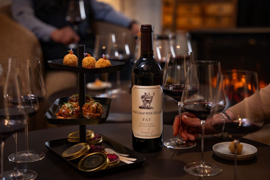 Stag’s Leap wine and gourmet bites by a cozy fireplace