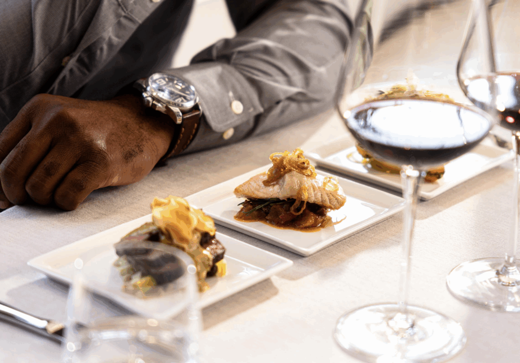 Man enjoying wine with gourmet small plates pairing