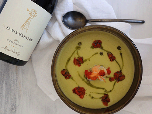 Davis Estates Chardonnay with creamy soup and garnish