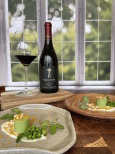 Davis Estates wine with gourmet pea panna cotta