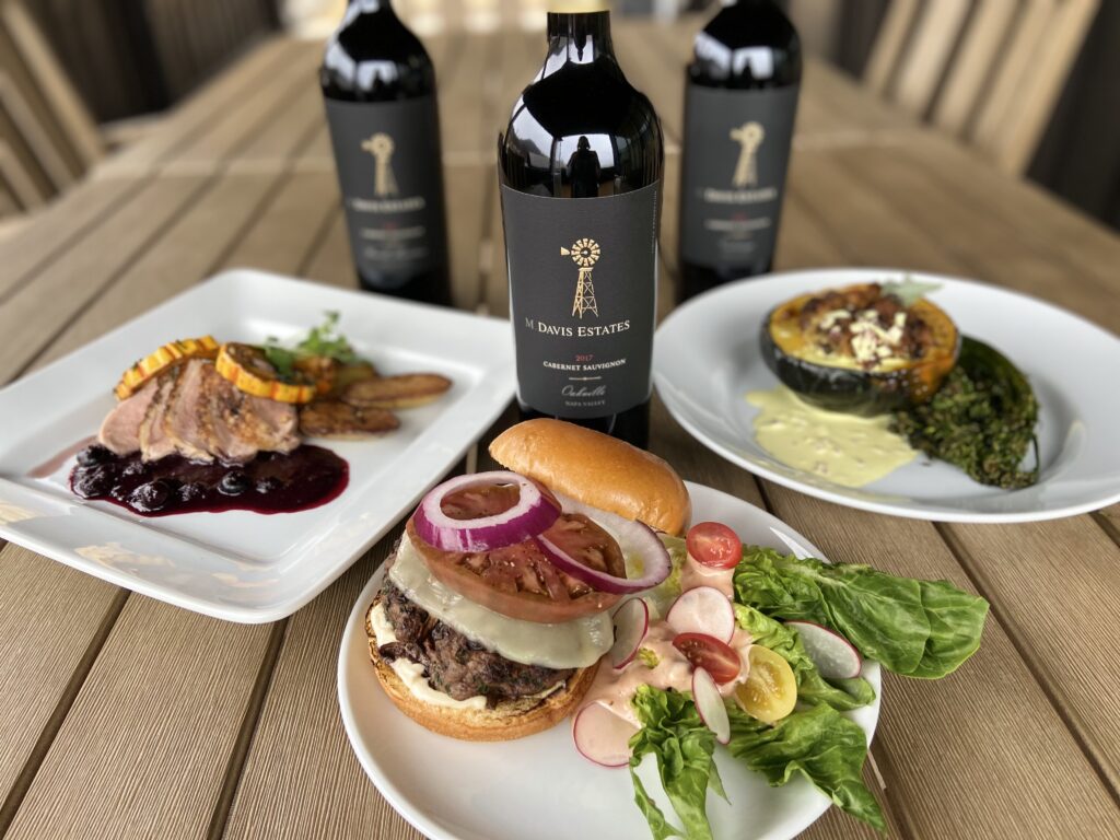 Davis Estates wine with burger, duck, and squash dishes