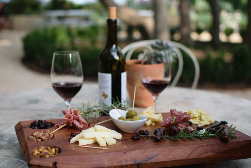 Wine and charcuterie board at Davis Estates