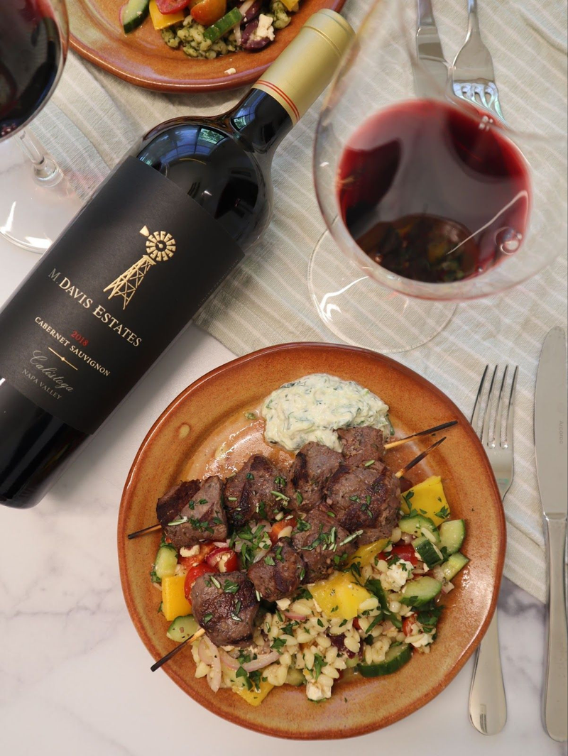 Davis Estates Cabernet with grilled lamb and salad